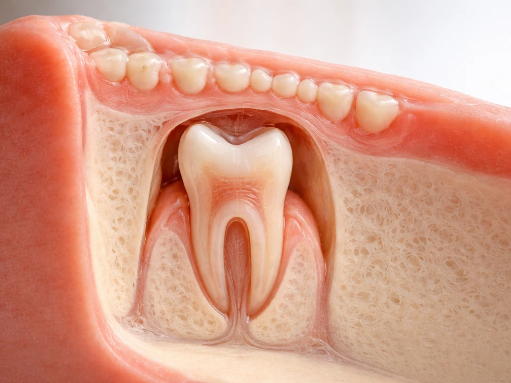 Cross-section jaw showing dental lamina and a tooth bud forming enamel and root tissues.