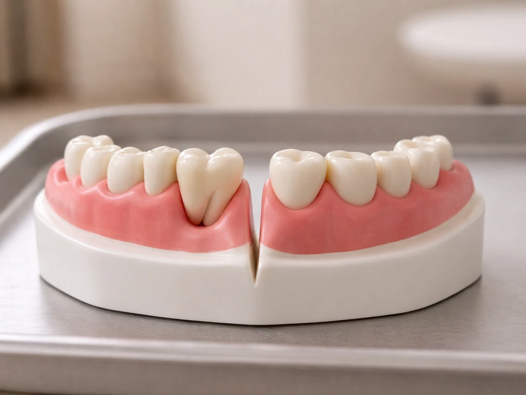 Dental model showing a wisdom tooth emerging on one side versus no regrowth on the other.