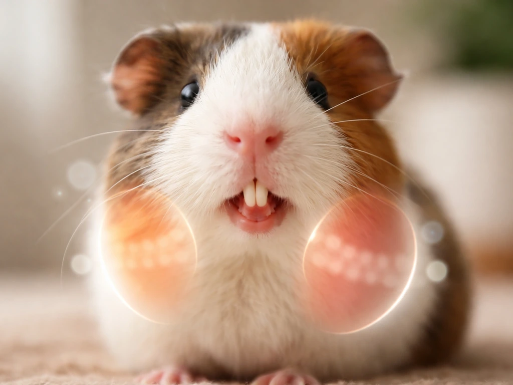 Close-up of a guinea pig’s front incisors with subtle visual cues suggesting ongoing tooth eruption.