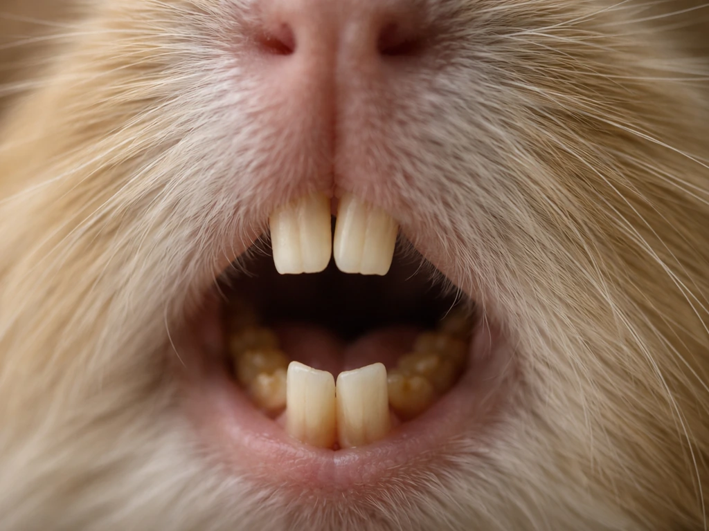 Close-up of a guinea pig’s open mouth showing front incisors and the deep cheek teeth area.