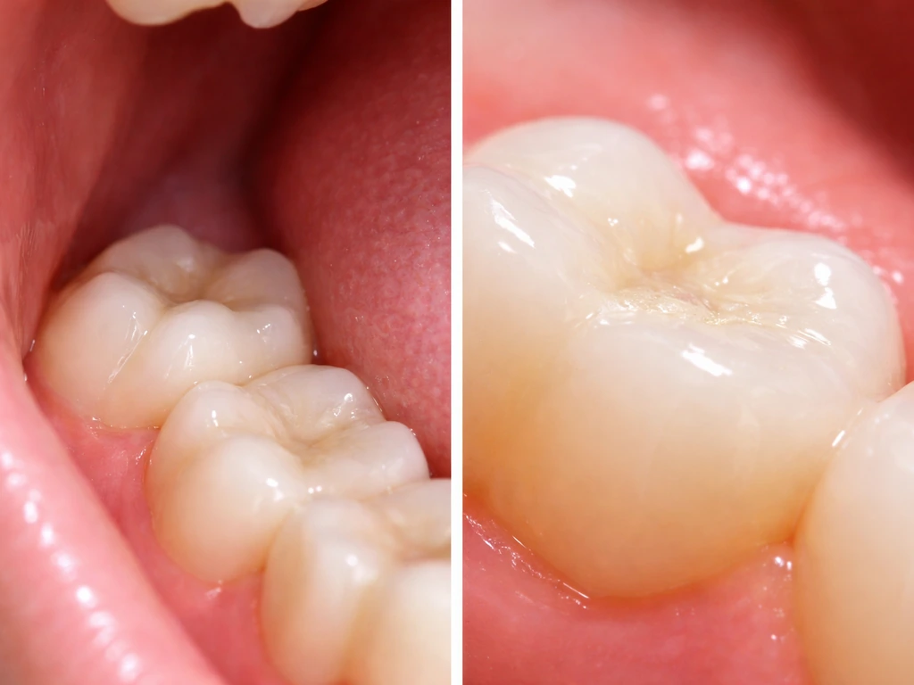 Photo-style dental scene split showing wisdom tooth eruption versus no enamel regrowth after 18.