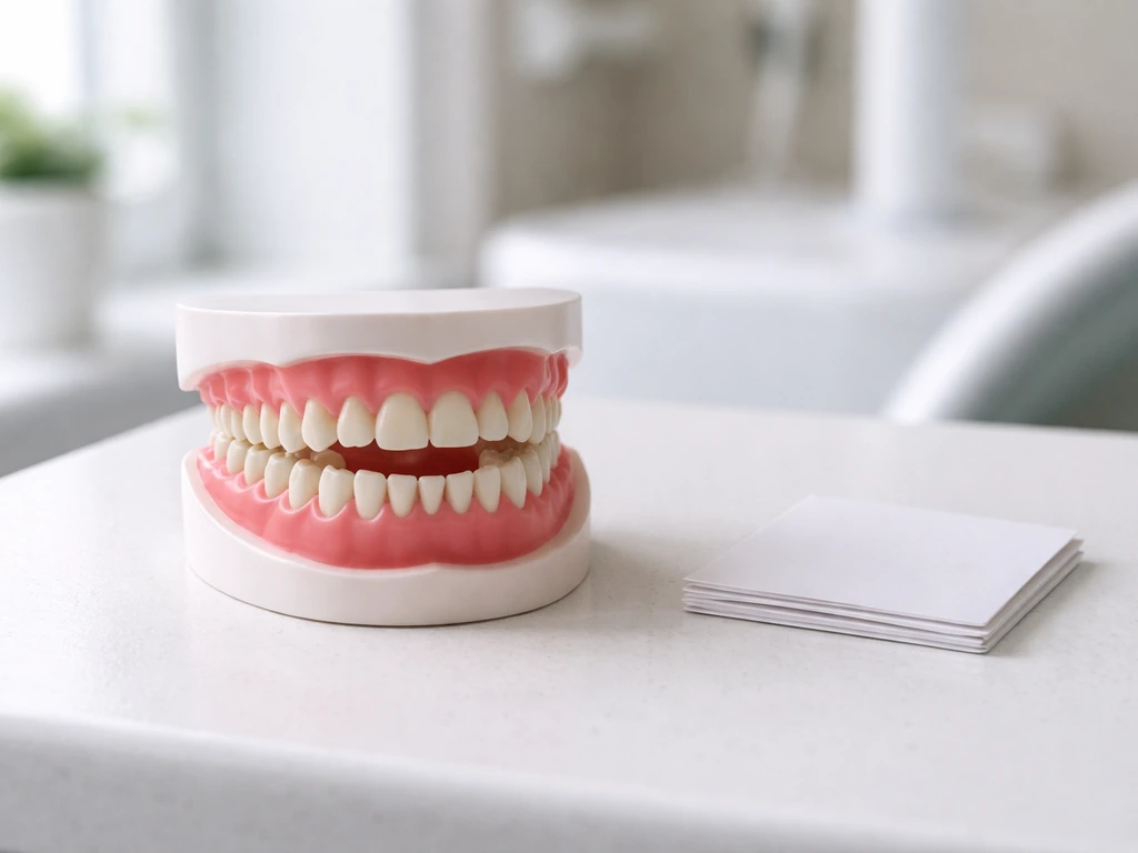 Child’s mouth model with simple tooth timeline showing first molars then incisors by age.