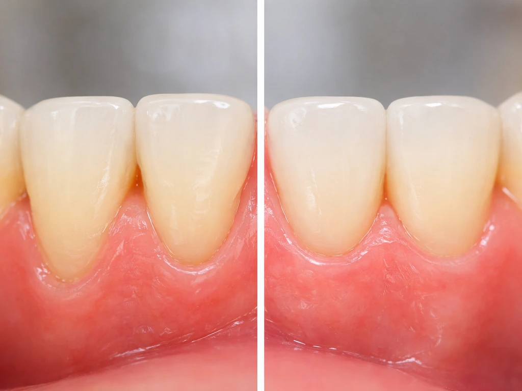 Side-by-side close-up teeth: gum recession with more root vs naturally shorter tooth crown.