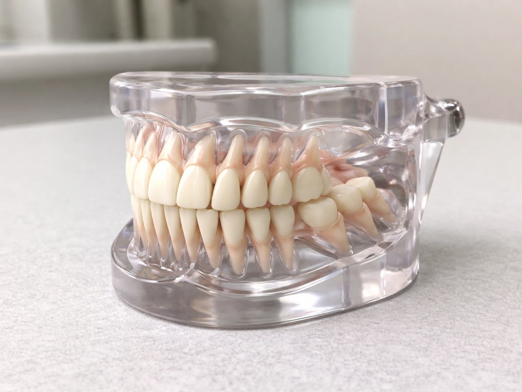 Photo of a jaw model showing one straight erupting third molar and one angled/impacted third molar.