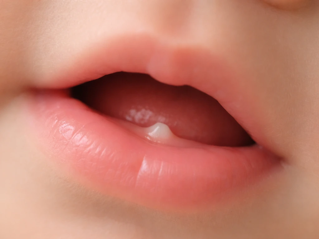 Child’s tooth emerging through the gum in a close-up showing healthy eruption vs growth.