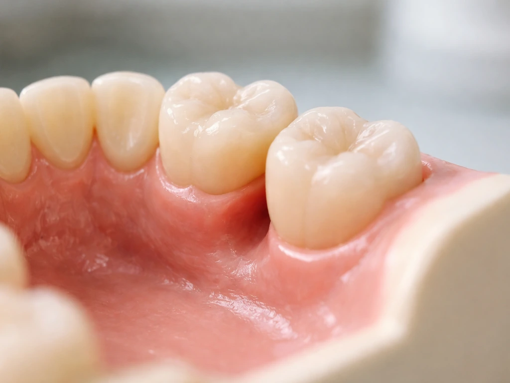 Close-up view of the back jaw with a clearly limited retromolar space behind the last molar