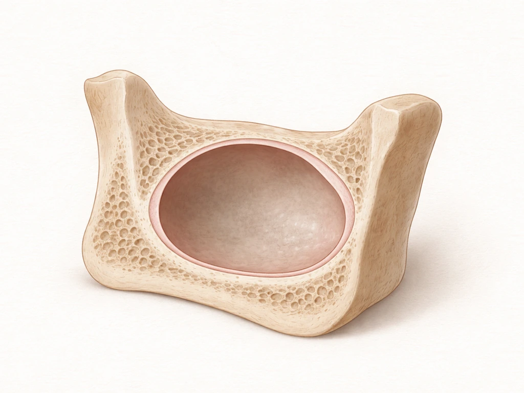 Educational cross-section of a jaw cyst cavity with cyst lining and surrounding bone, non-graphic