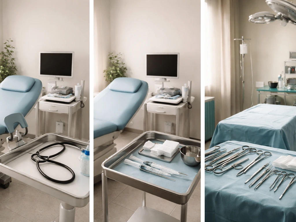 Three side-by-side clinical scenes showing observation, marsupialization, and surgical excision for a cyst.