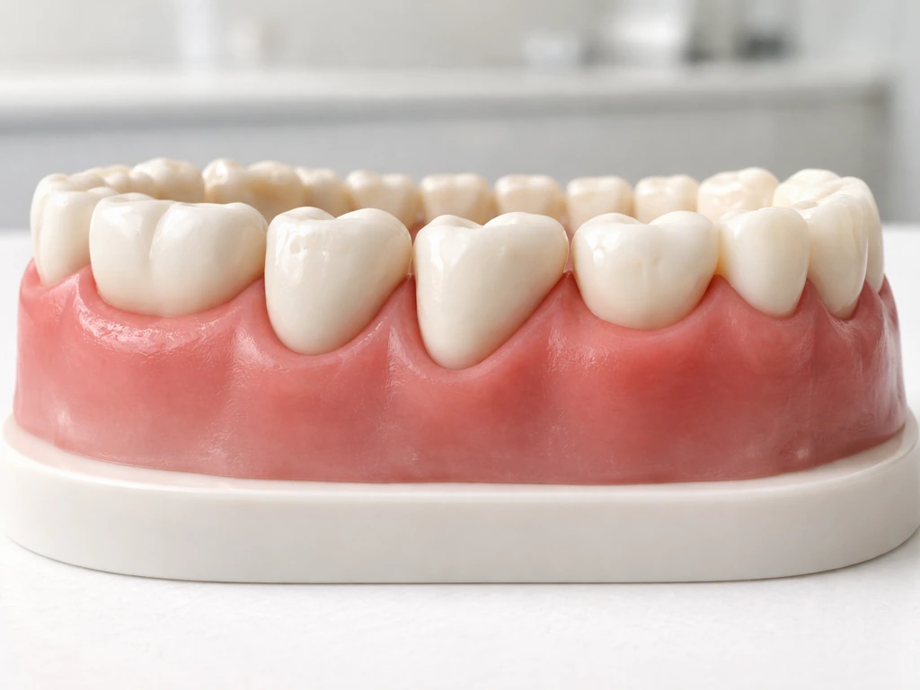 Close-up dental arch model showing a wisdom tooth emerging through the gum in staged detail.