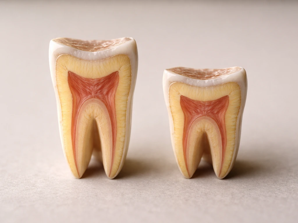 Macro cross-sections of a tall hypsodont tooth showing worn outer enamel and intact internal regions.