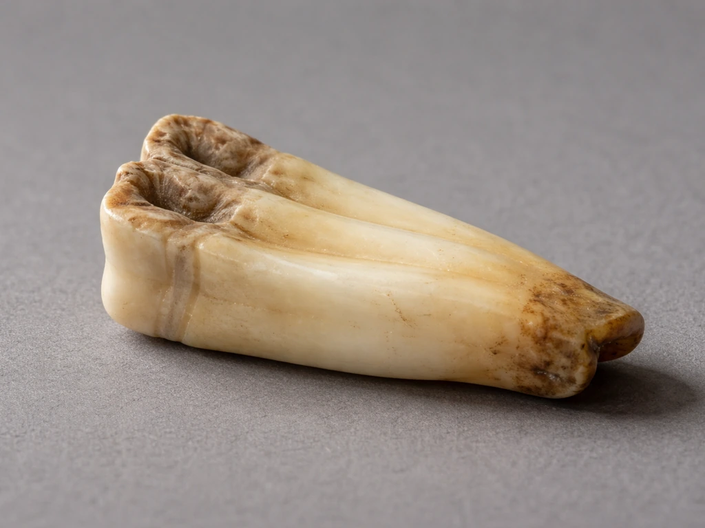 Macro close-up of a hypsodont tooth showing a tall crown with slight wear facets near the top.