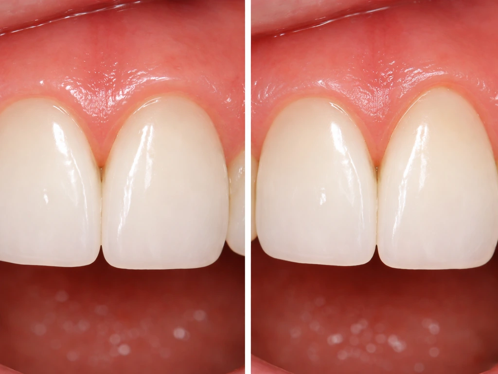 Close-up showing two gumline positions: normal gumline versus recession making a tooth look longer.