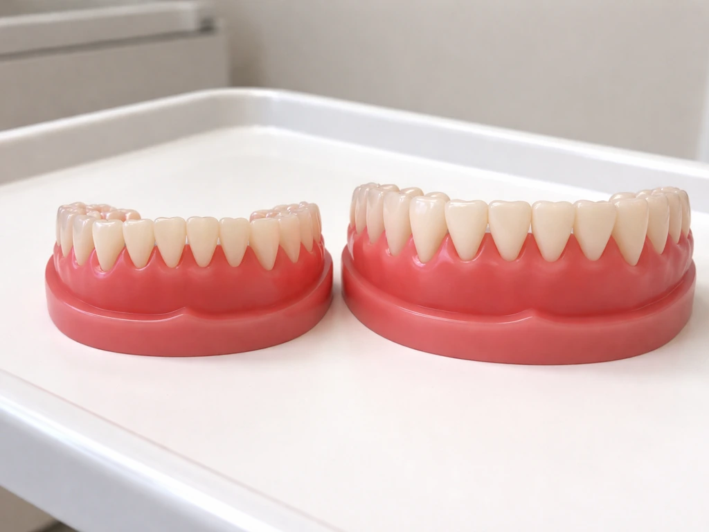 Close-up of two side-by-side dental models showing baby incisors and permanent incisors.