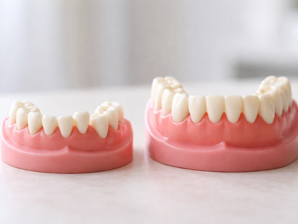 Two separated rows of teeth model: baby teeth marked as naturally exfoliating, and permanent teeth shown as staying in p