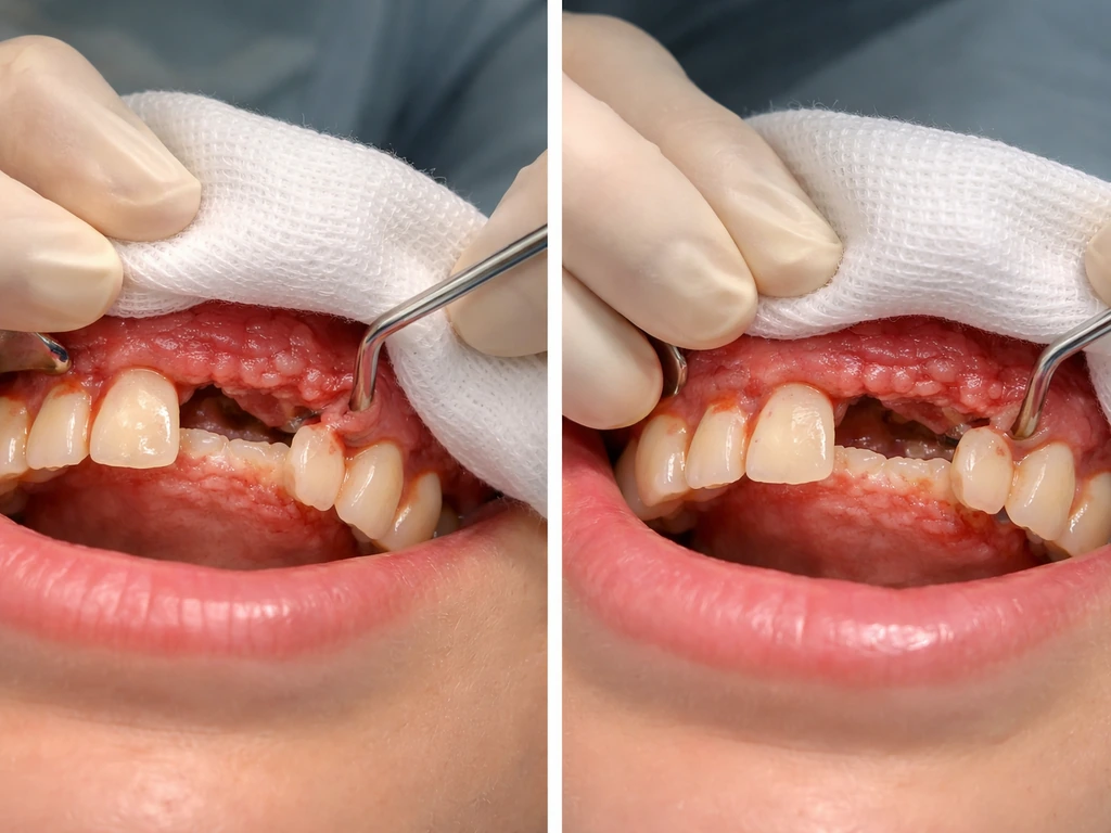 Close-up of anonymous dental surgery showing flap margin placed near the alveolar crest.