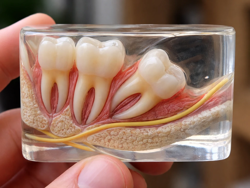 Tooth angled inside jaw on a sectioned model showing abnormal development