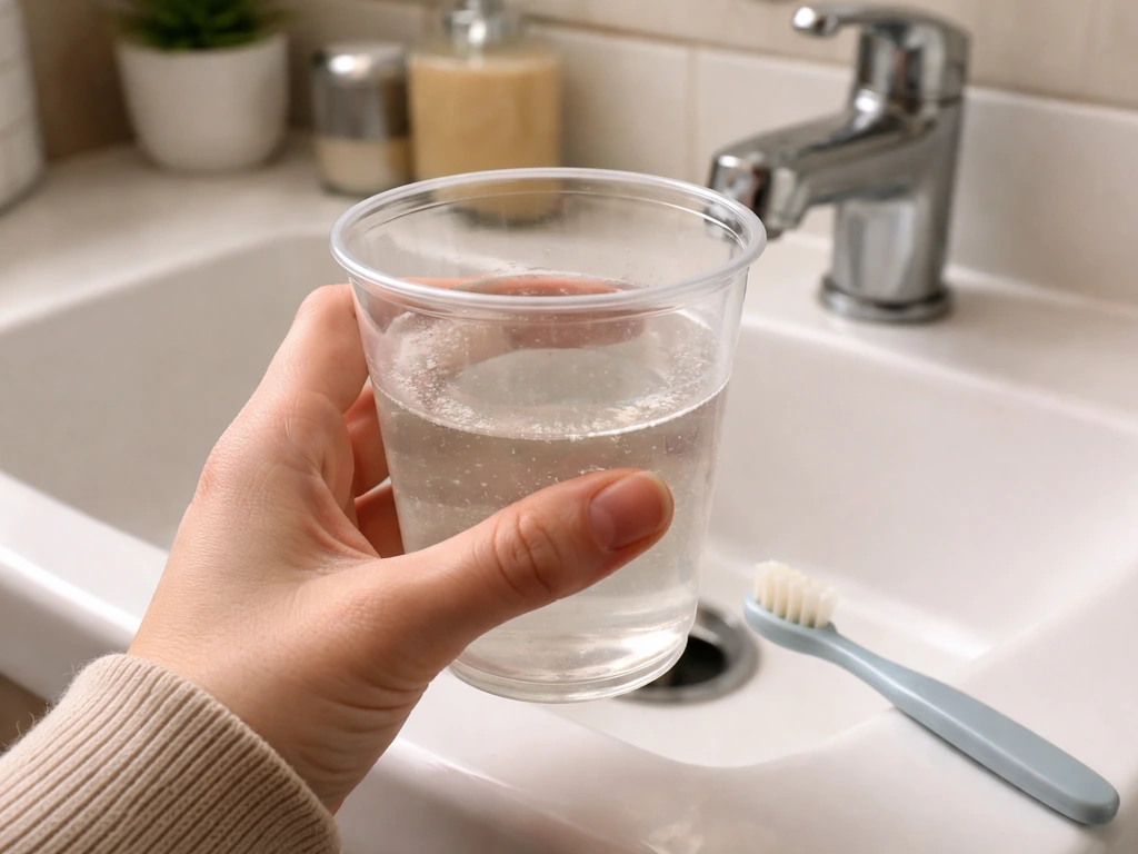 Rinsing with warm salt water in a dental waiting moment