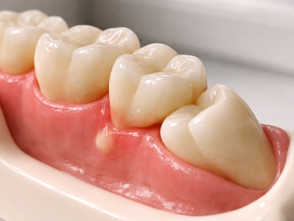 Close-up dental model showing an angled wisdom tooth pressing on the adjacent second molar.