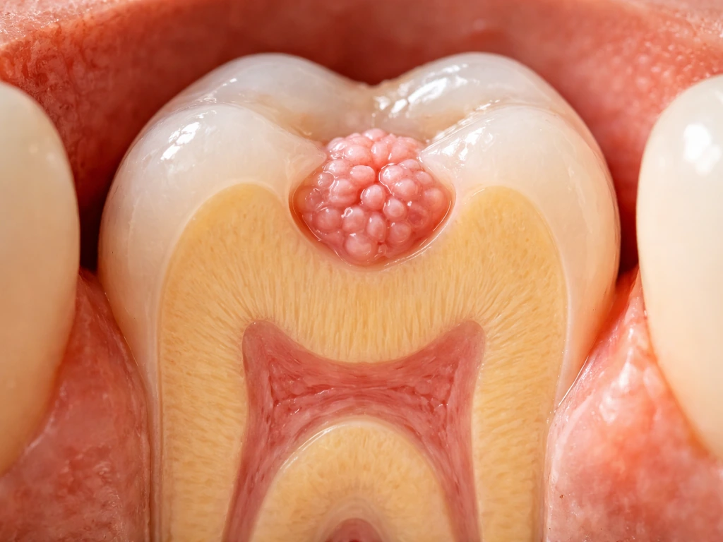 Close-up cutaway of a developing tooth showing enamel forming over dentin with cell clusters driving it