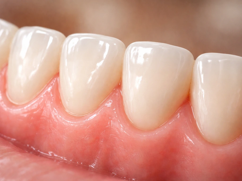 Close-up of a healthy gumline after plaque removal, showing reduced redness and clean tooth margins.