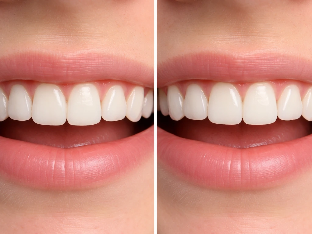 Close-up dental before/after showing gum line change to make upper front teeth look longer