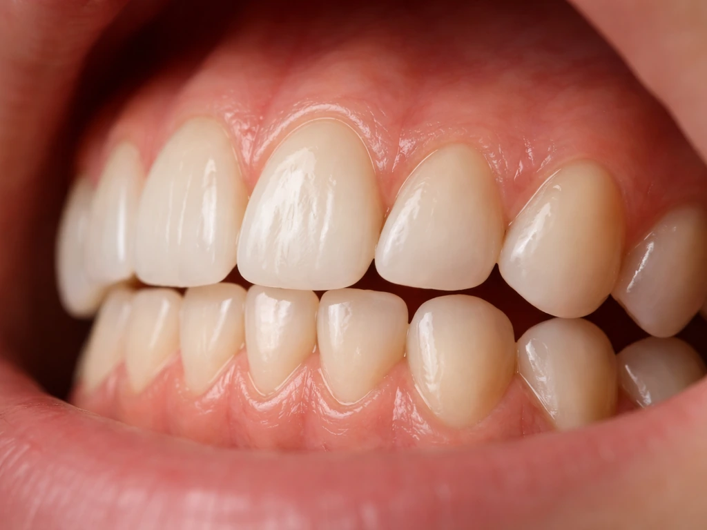 Close-up of small, narrower teeth with gums visible, emphasizing tooth size without showing any face.