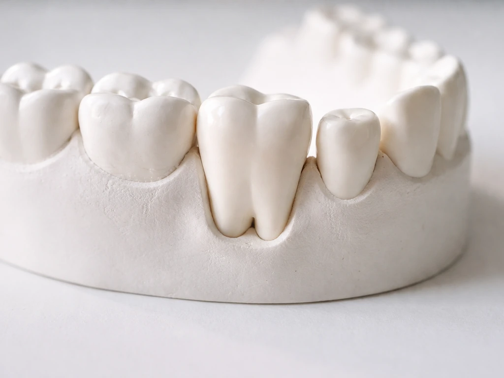 Dental model showing one normal tooth next to a smaller microdontic tooth.