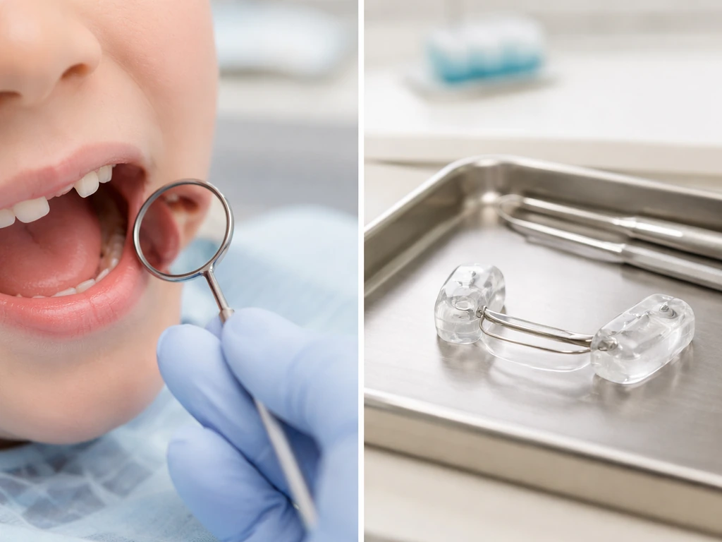 Split-frame photo showing dental monitoring vs a space maintainer, no text labels.