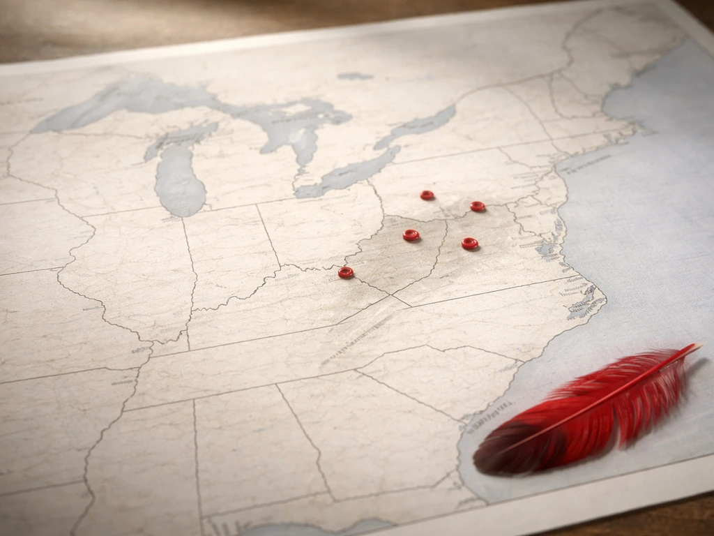 Minimal US map-like layout with highlighted West Virginia and other Northern Cardinal states