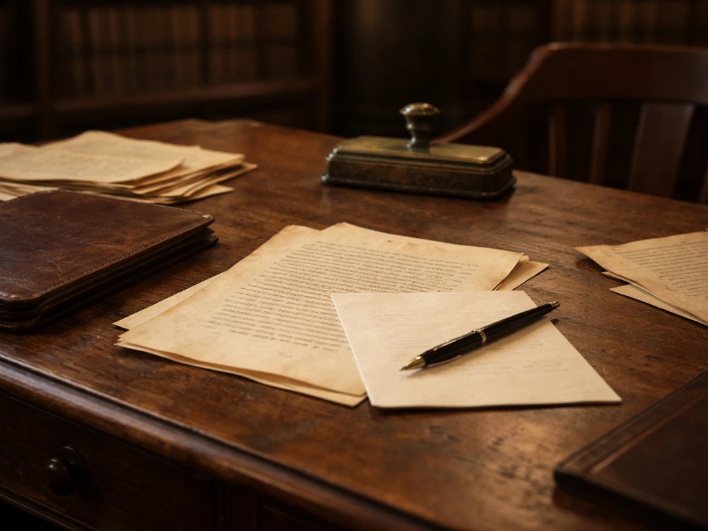 1939-era South Carolina General Assembly archive scene with period desk items and a handwritten note