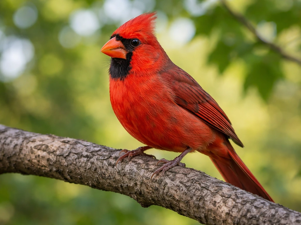 Northern Cardinal perched on a tree branch outdoors in bright natural light.