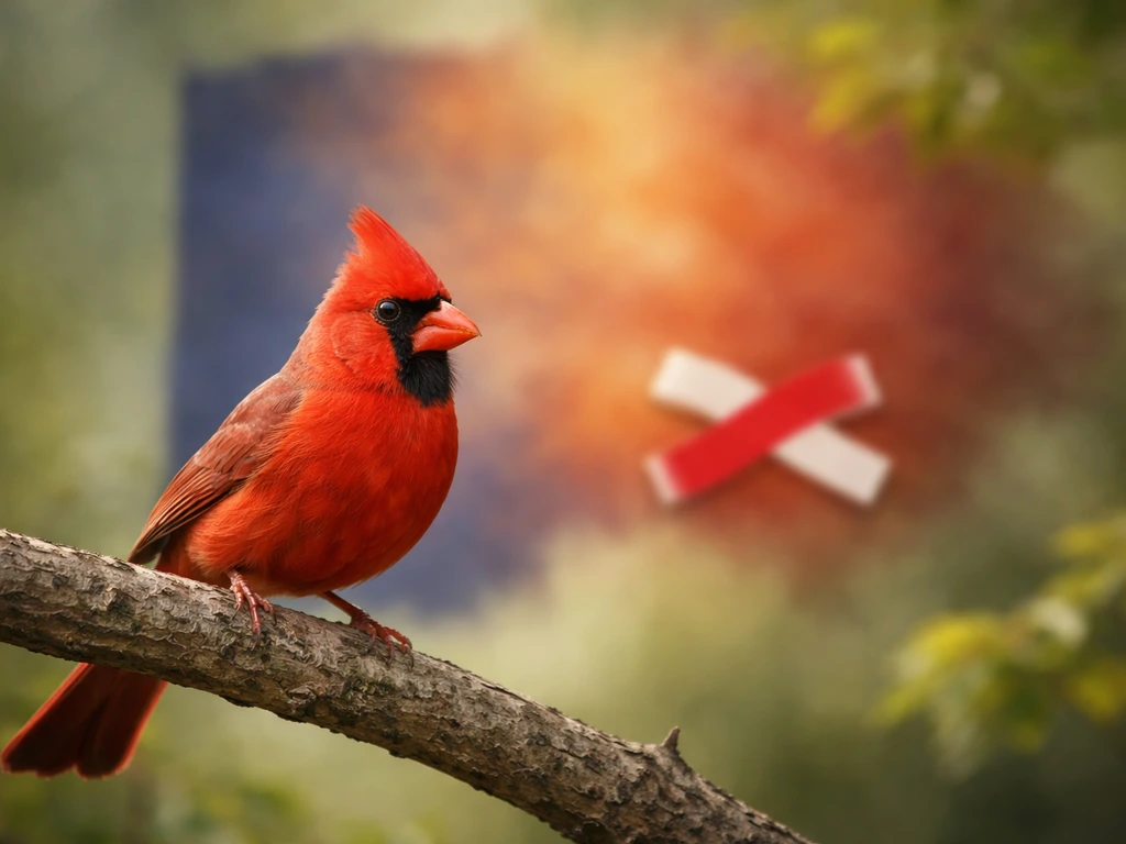 A northern cardinal perched on an Indiana-colored background, symbolizing “not Larry” confusion.