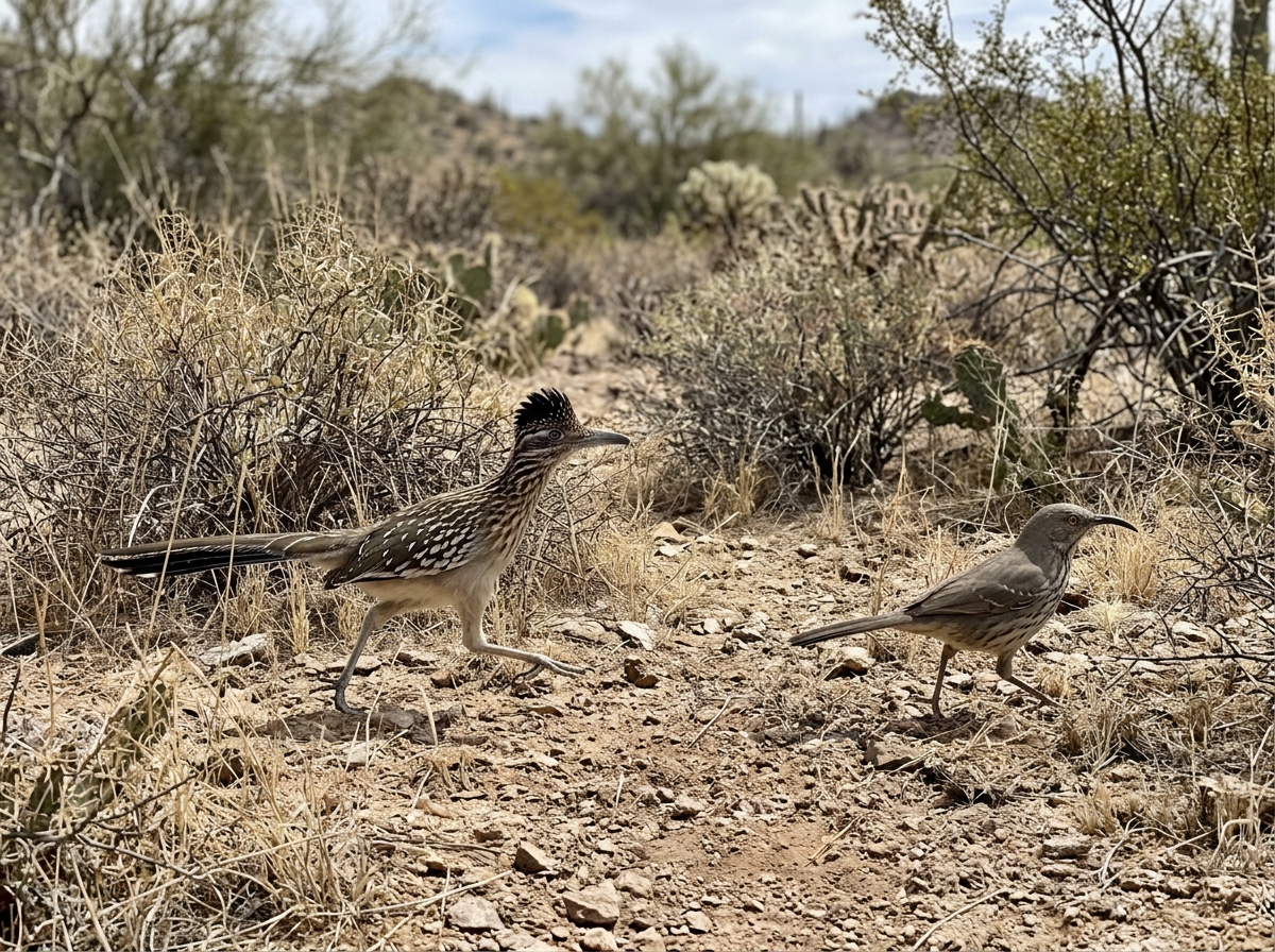 Comparison of Greater Roadrunner with look-alikes in brush for silhouette differences