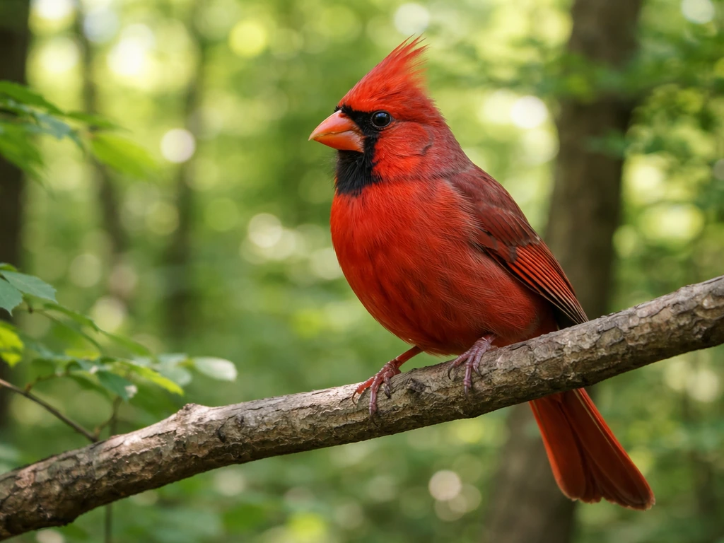 Wild bird perched on a branch outdoors, crisp feathers and soft green background for easy spotting.