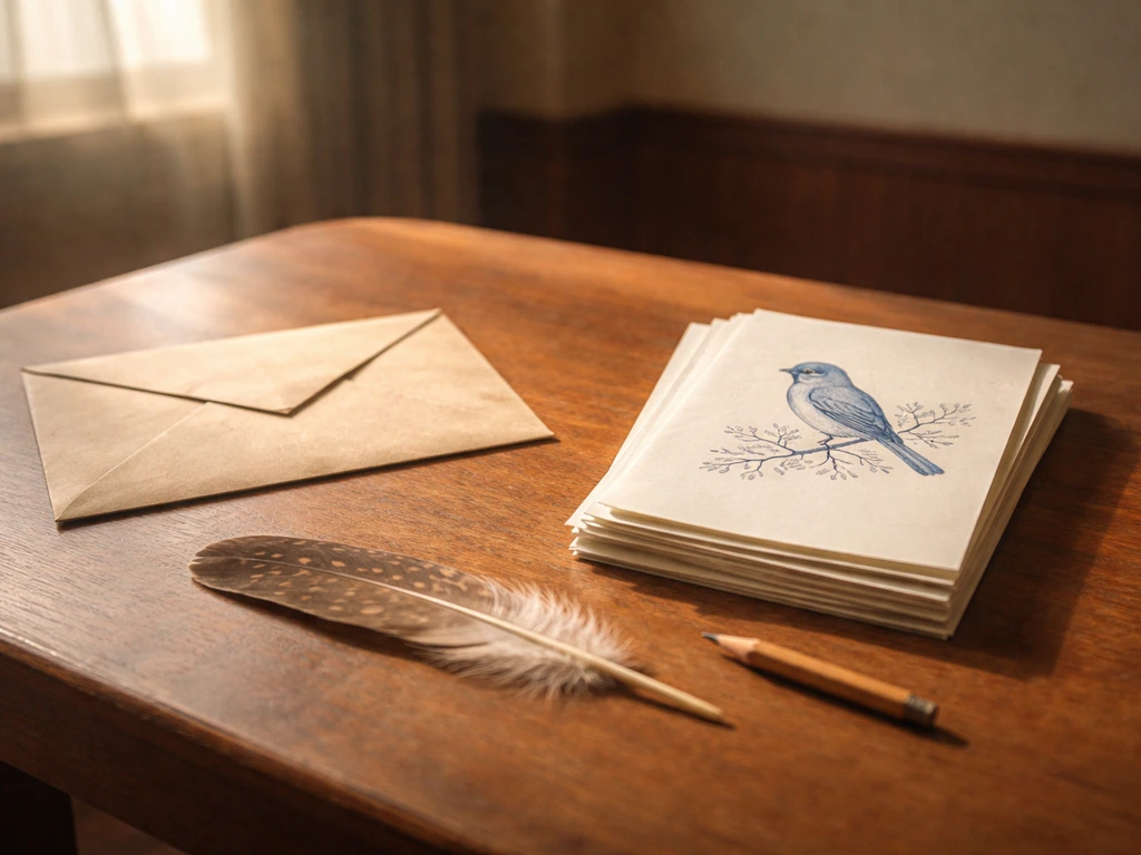 1928 Bird Day voting materials on a wooden table with a small bluebird illustration in blue ink.