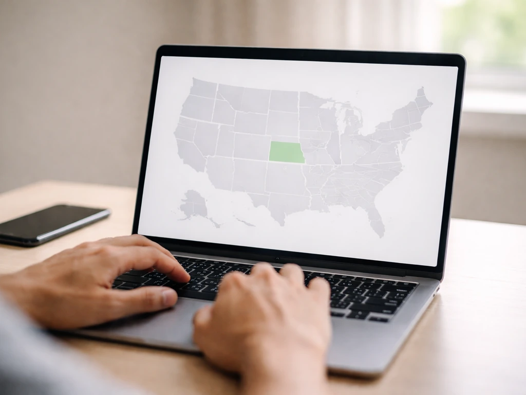 Close-up of a laptop showing a clean state-by-state lookup layout and one highlighted state for official bird info.
