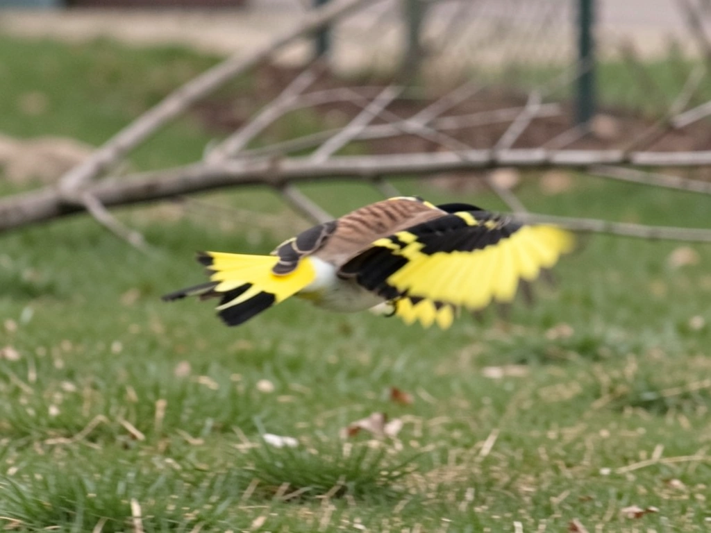 Northern Flicker in flight with clear yellow underwing flash and woodpecker markings visible.