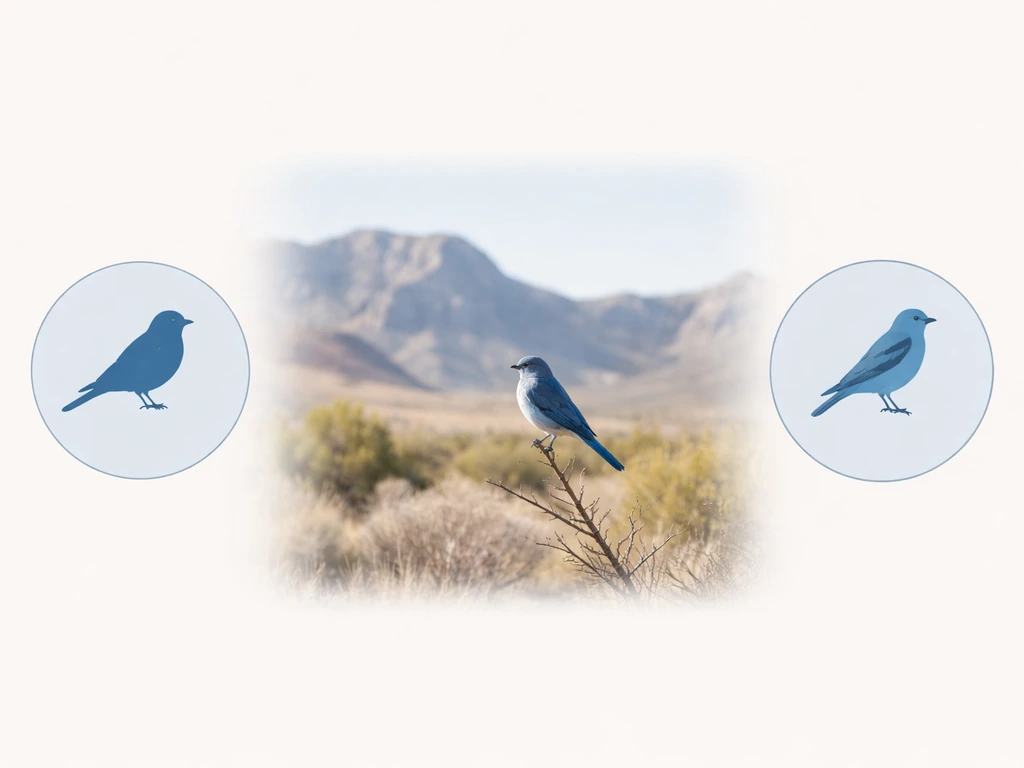 Mountain bluebird perched on a branch with two simple side-by-side emblem icons implying shared state bird.