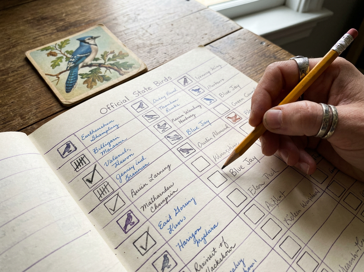 Bird list page showing blue jay not selected as a state bird