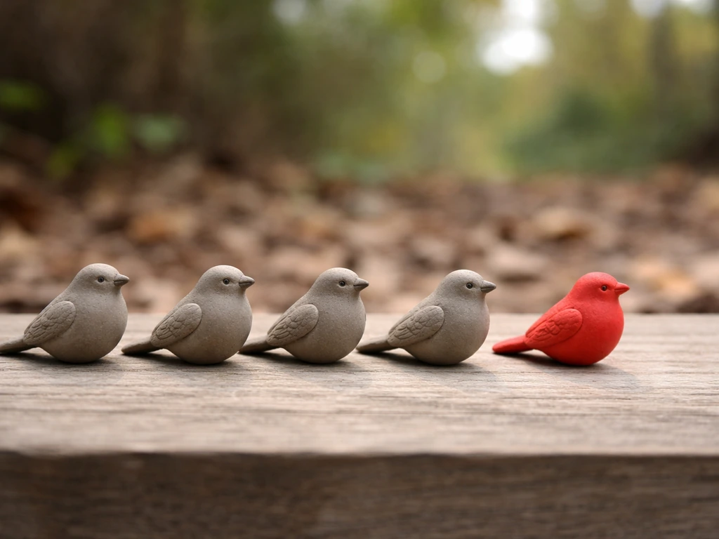 Minimal natural scene with clay bird figurines arranged to compare shared state bird counts.