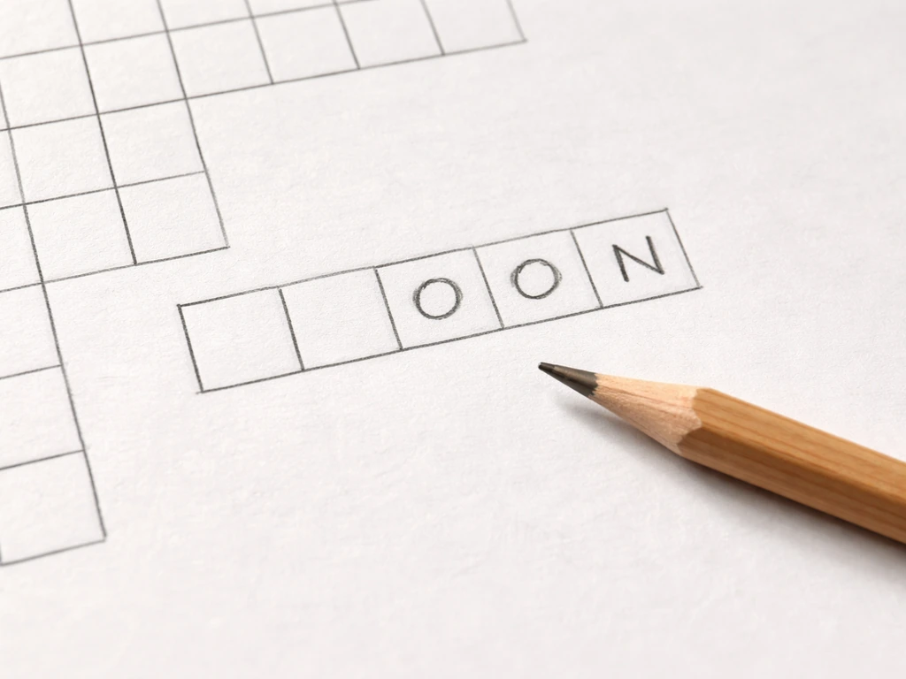 Close-up of a crossword grid with four squares showing letters LOON for a 4-letter match.