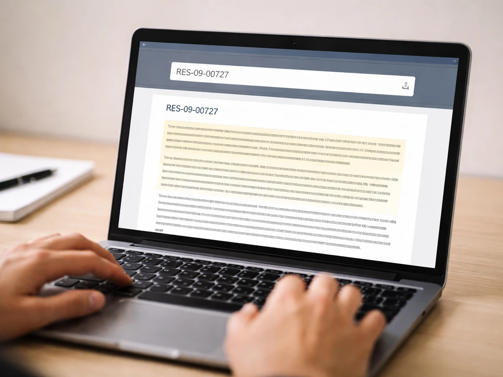 Close-up of a laptop showing a legislative database search with resolution number highlighted