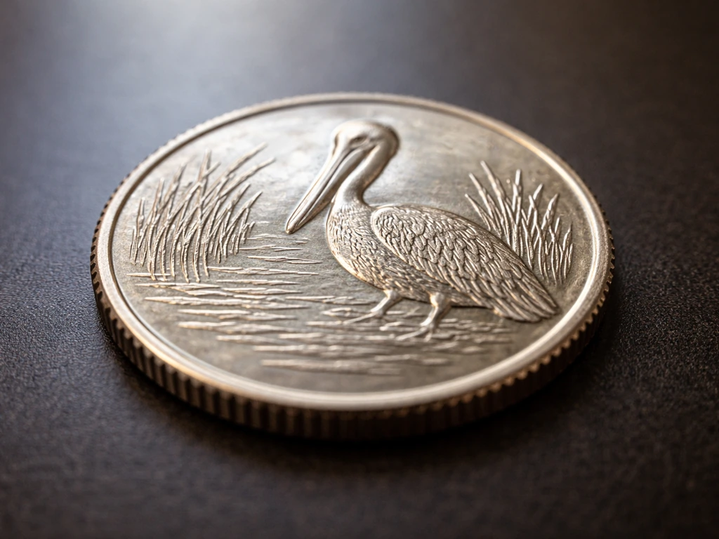 Close-up of a Louisiana quarter coin clearly showing the pelican design.