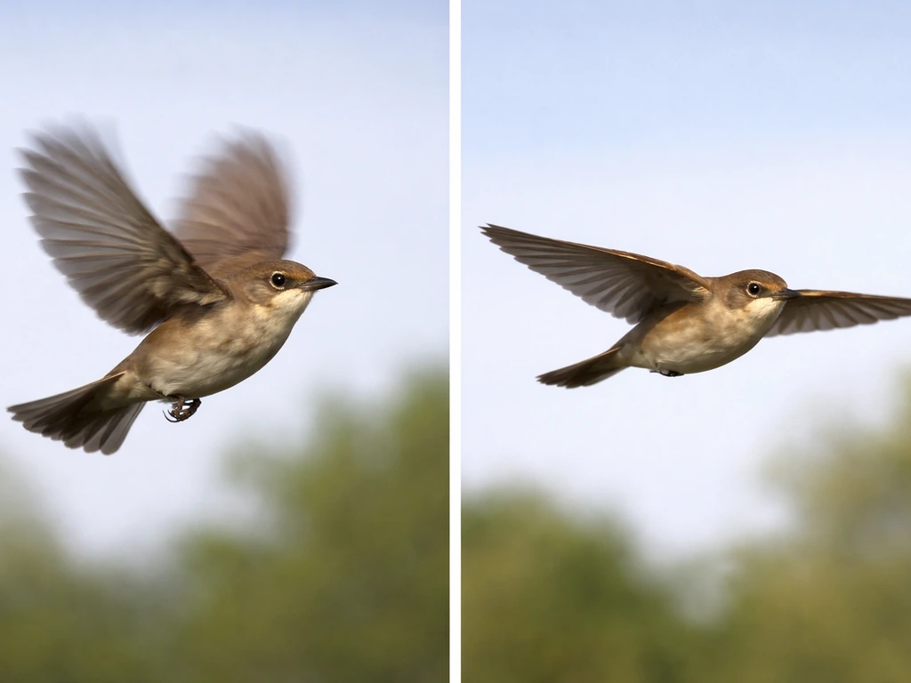 Split image of a bird flapping on the left and gliding with still wings on the right.