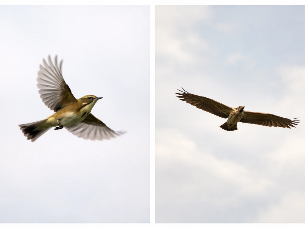 Split-frame: small bird continuously flapping wings vs large bird gliding on outstretched wings.
