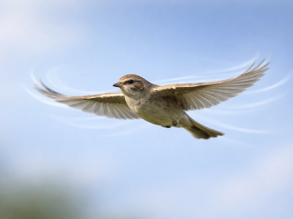 Side-view bird gliding in the sky with subtle airflow cues around outstretched wings.