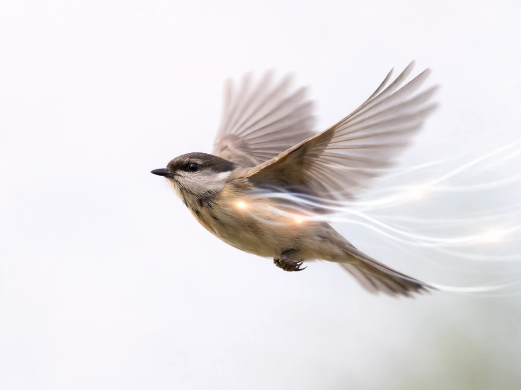 Minimal photo of a bird in flight with subtle, abstract airflow and wing-motion blur symbolizing respiration