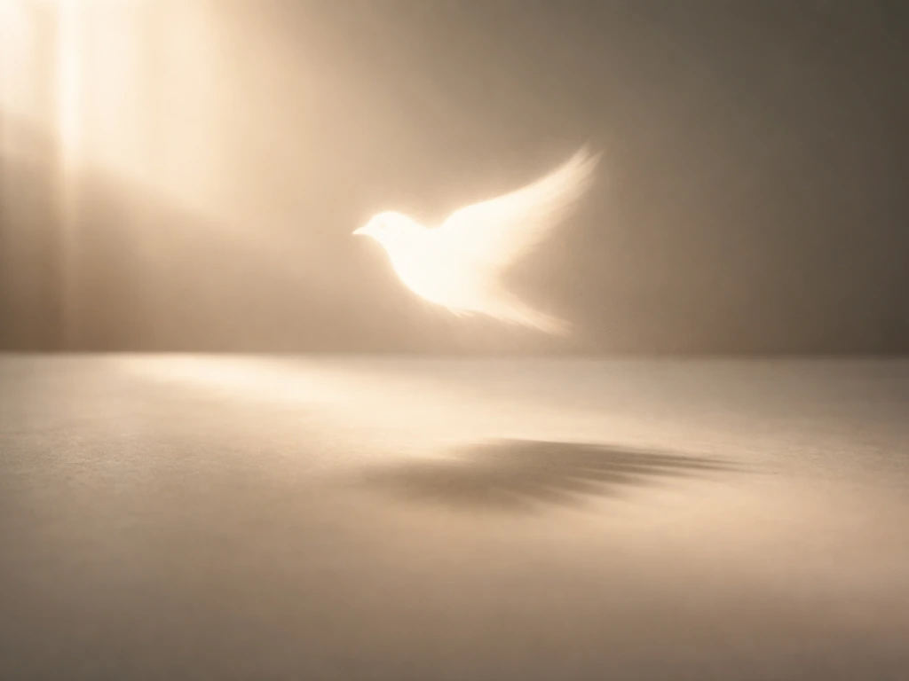 Minimal studio scene with a bird-like silhouette made of light above a simple airplane wing shadow