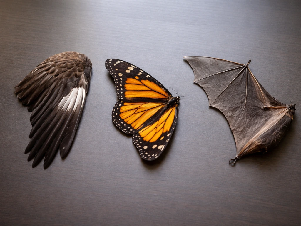 Three wing types—bird, butterfly, and bat—side by side on a neutral background, clearly distinguishable.