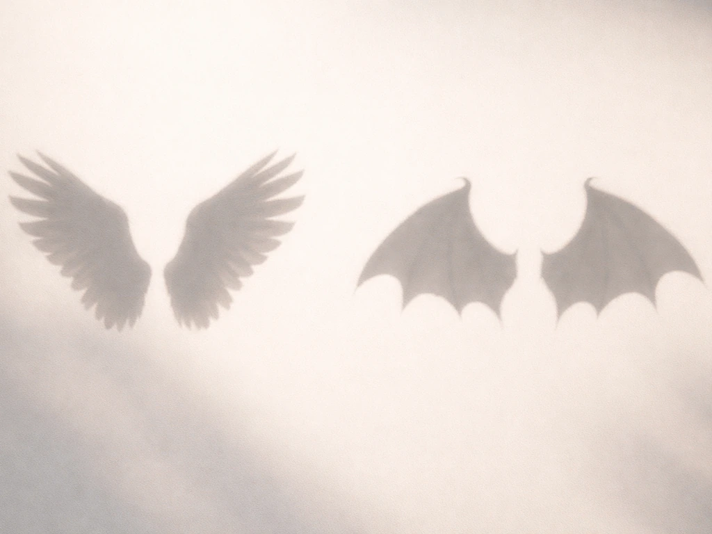 Closeup of bird- and bat-like wing silhouettes separated on a light background, minimal and realistic.